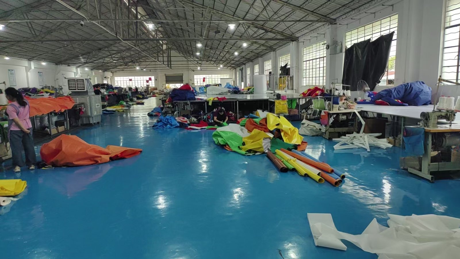 Wide view of the manufacturing partner's inflatable fabrication floor.